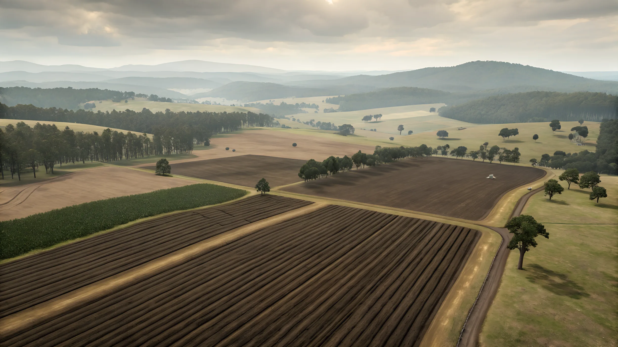 Tasmania aerial ploughed field